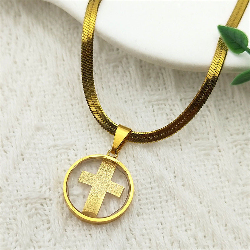 Stylish Retro Minimalism All-match Glass Cross Pendant