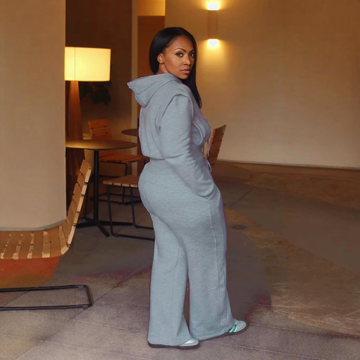 European And American Hooded Sweater Wide Leg Two-piece Set