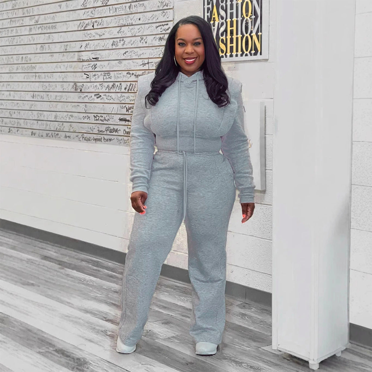 European And American Hooded Sweater Wide Leg Two-piece Set