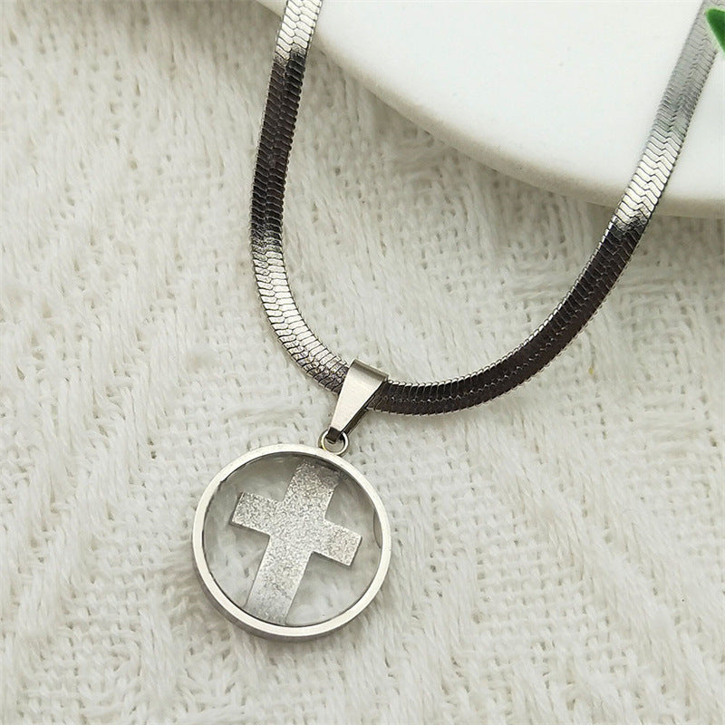 Stylish Retro Minimalism All-match Glass Cross Pendant