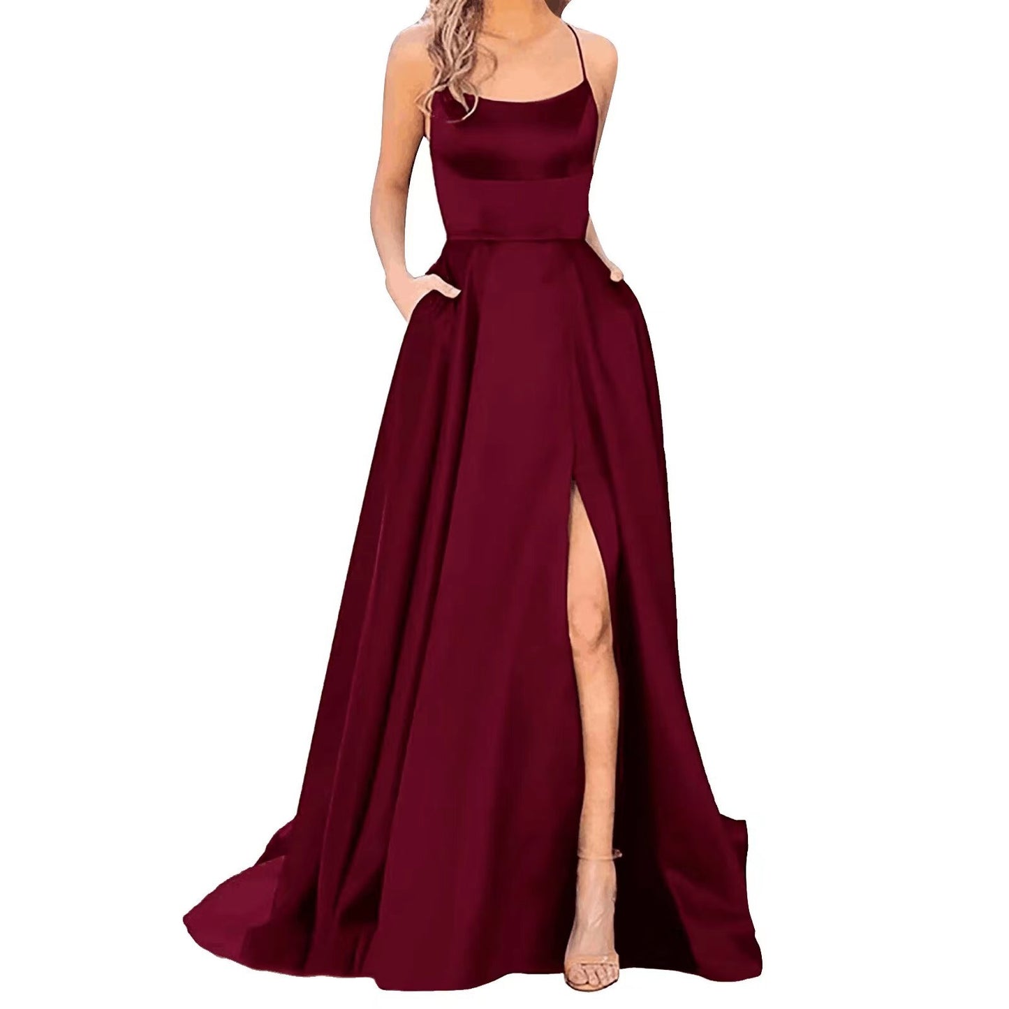 Solid Color Long Slimming And Shoulder Hollow Girlfriends Fashion Bridesmaid Party Dress