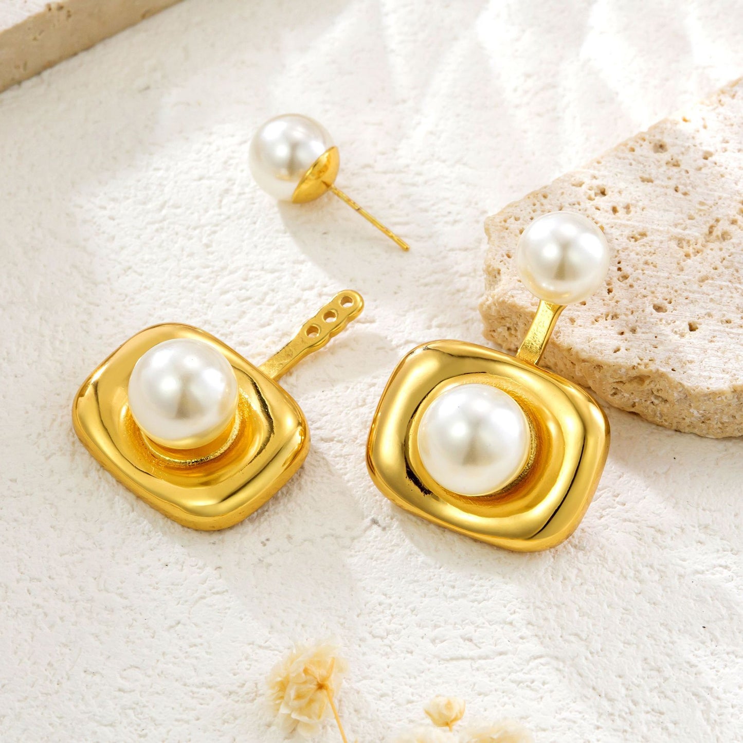 Square Pearl-studded Earrings Female Niche Design