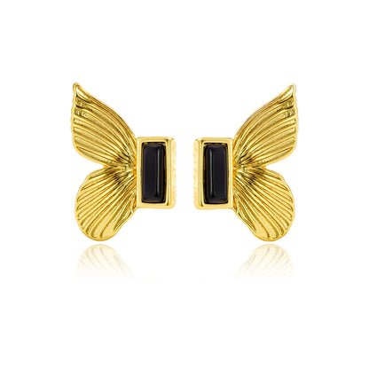 Europe And America Cross Border Golden Light Luxury High-grade Personalized Earrings Ins Style European And American Fashion Titanium Steel Butterfly-shaped Earrings