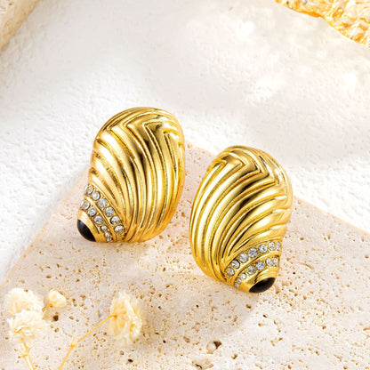 Fashion Special-interest Titanium Steel Gold-plated Diamond-embedded Conch Stud Earrings For Women