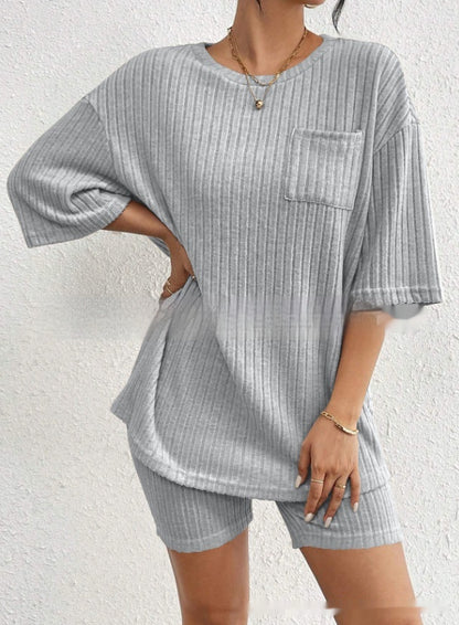 Fashion Rib Knitted Home Clothes 2-piece Set