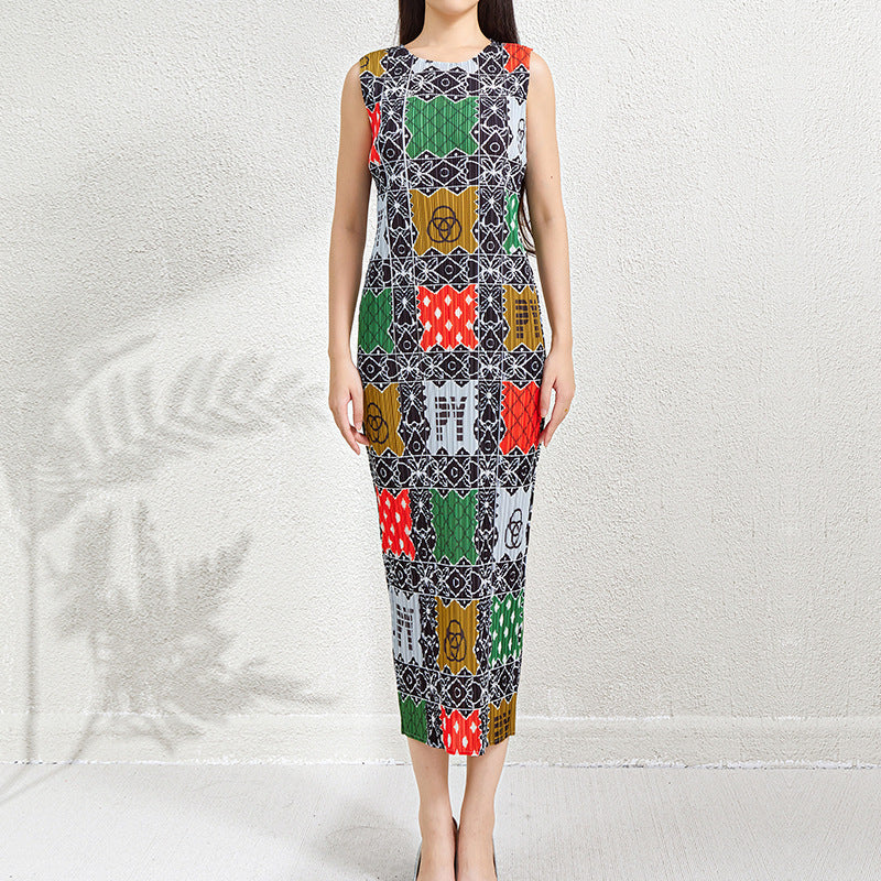 Fashion Round Neck Sleeveless Printed Dress