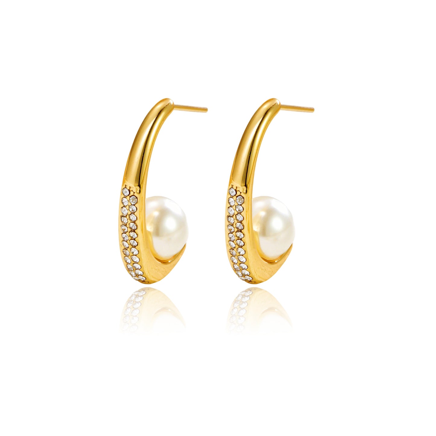 Fashion Stainless Steel Rhinestone Pearl Earrings