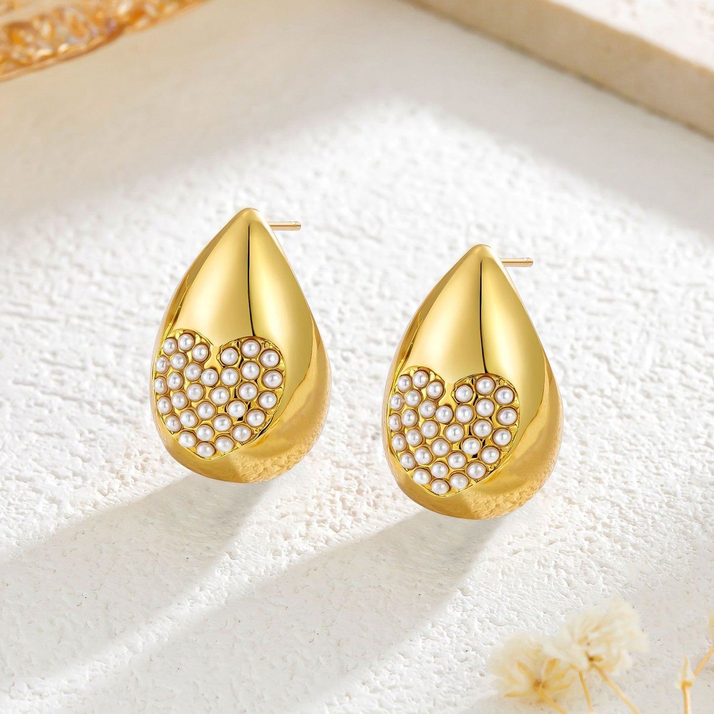 18K Gold Stainless Steel Simple Geometric Water Drop Ear Studs