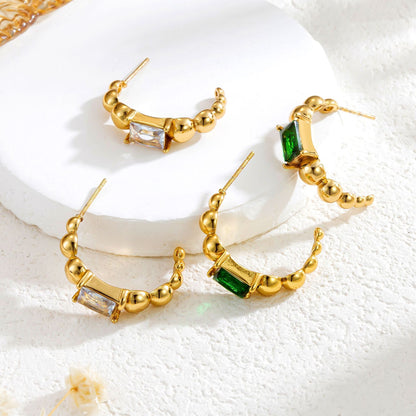 Fashion Emerald Zircon C- Shaped Earrings