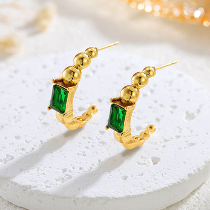 Fashion Emerald Zircon C- Shaped Earrings