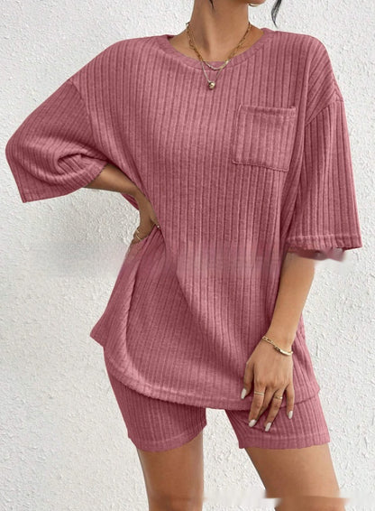 Fashion Rib Knitted Home Clothes 2-piece Set