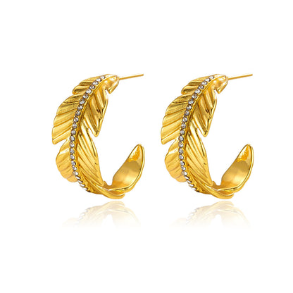 Titanium Steel Feather Rhinestone Earrings Fashion