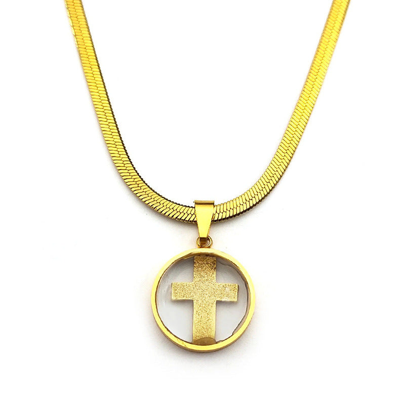 Stylish Retro Minimalism All-match Glass Cross Pendant