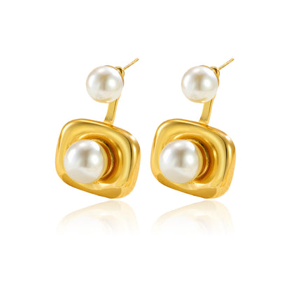 Square Pearl-studded Earrings Female Niche Design