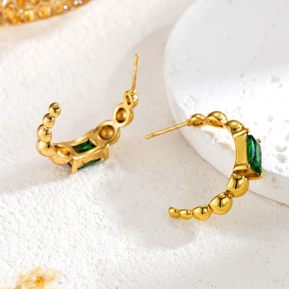 Fashion Emerald Zircon C- Shaped Earrings