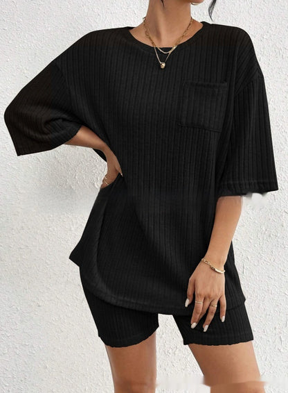 Fashion Rib Knitted Home Clothes 2-piece Set