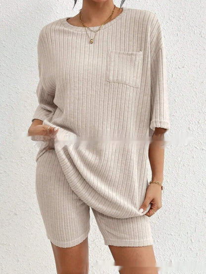 Fashion Rib Knitted Home Clothes 2-piece Set