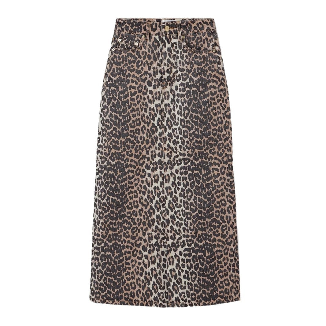 Women's Leopard Print Straight Ankle-length Skirt