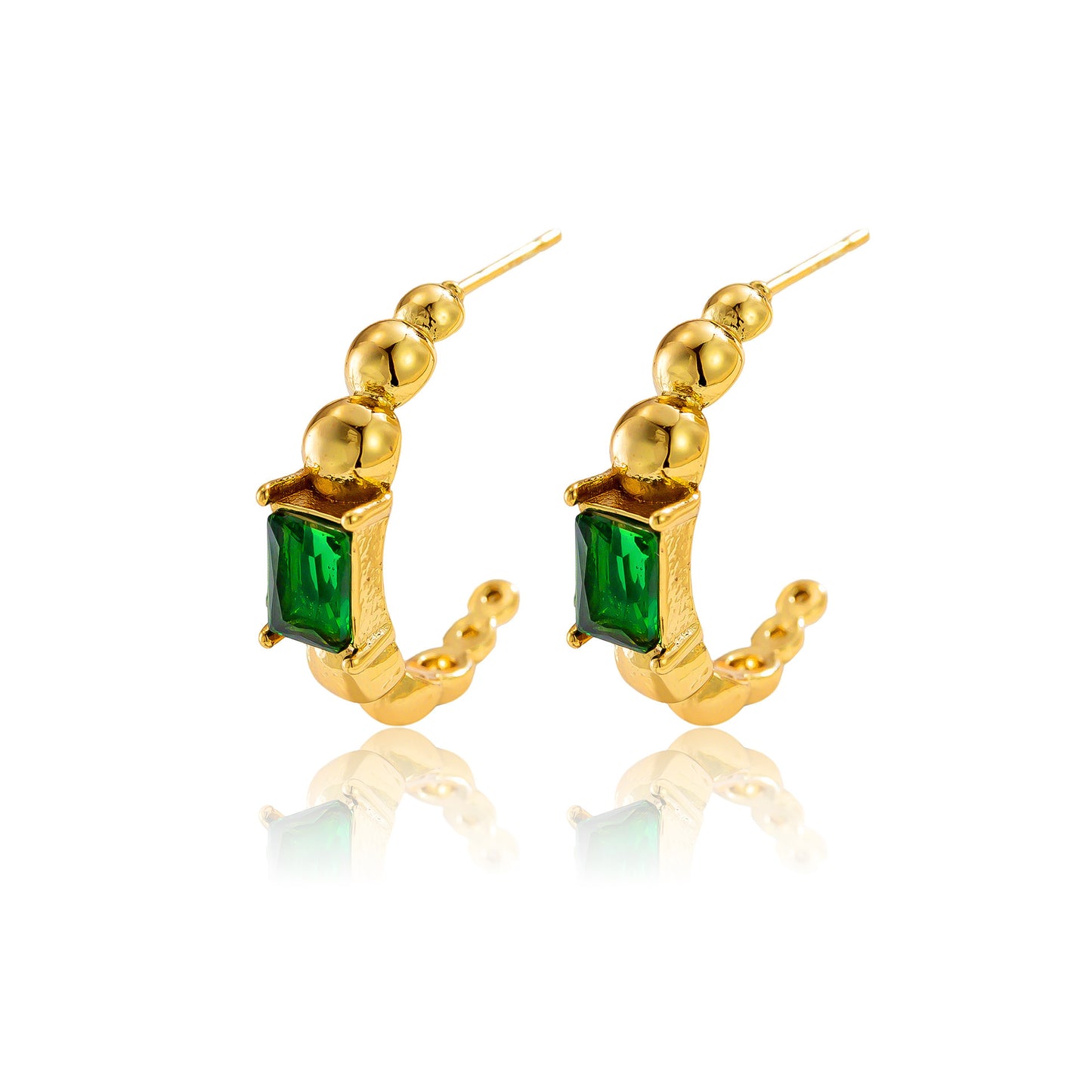 Fashion Emerald Zircon C- Shaped Earrings