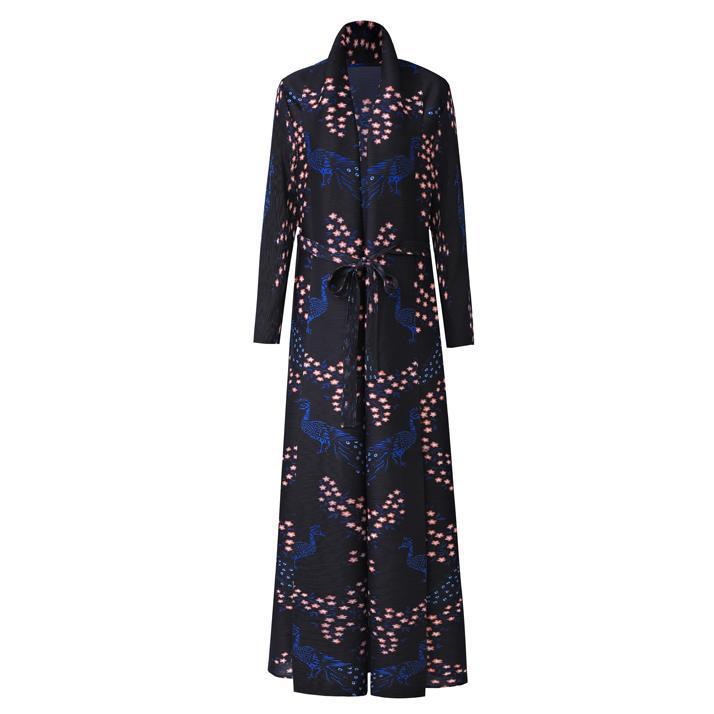 Pleated Print Long Sleeve Dress Women