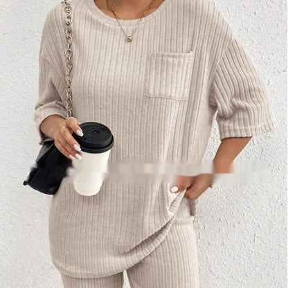 Fashion Rib Knitted Home Clothes 2-piece Set