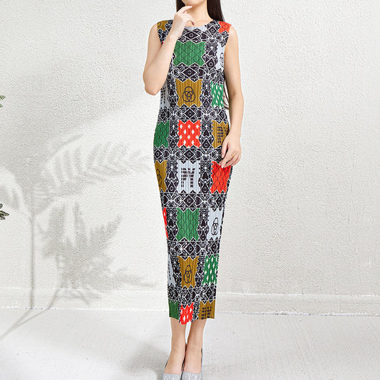 Fashion Round Neck Sleeveless Printed Dress