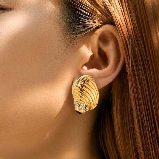 Fashion Special-interest Titanium Steel Gold-plated Diamond-embedded Conch Stud Earrings For Women