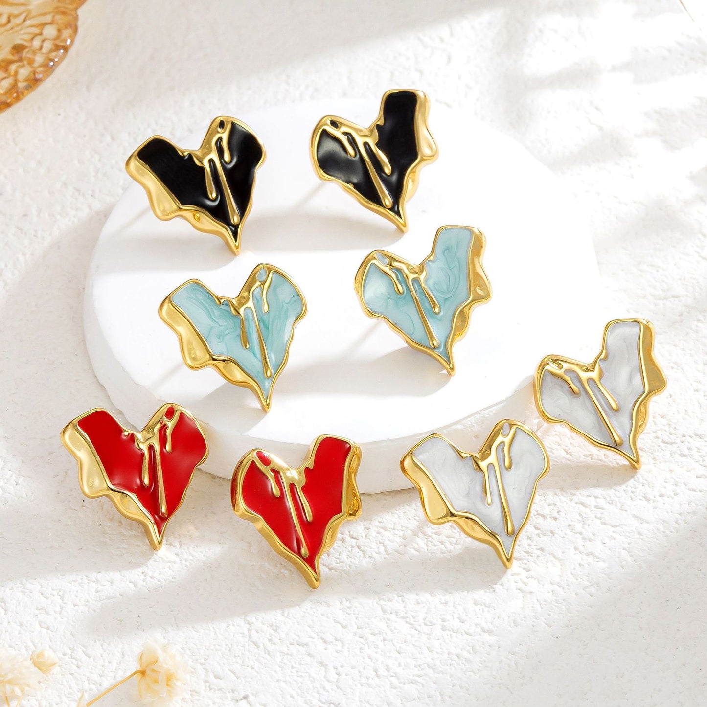 Liquid Irregular Heart-shaped Dripping Stud Earrings Women