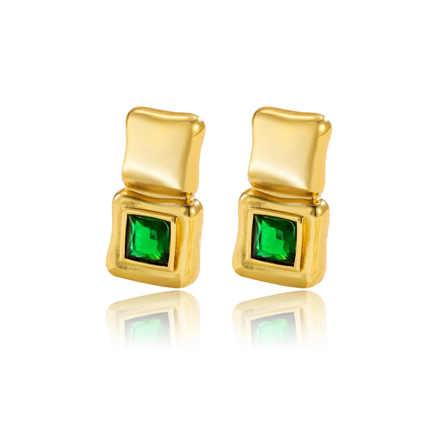 Square Geometric Stainless Steel Inlaid Zircon Stud Earrings Fashion