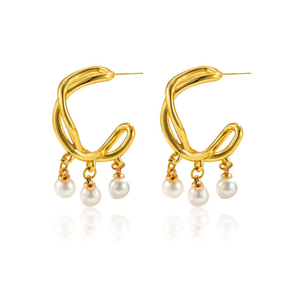 Cross Winding Pearl Eardrops Stud Earrings Ladies