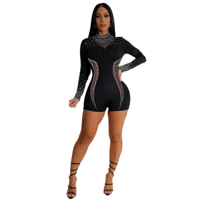 Hot Drilling See-through Elastic Slim Fit Bodysuit