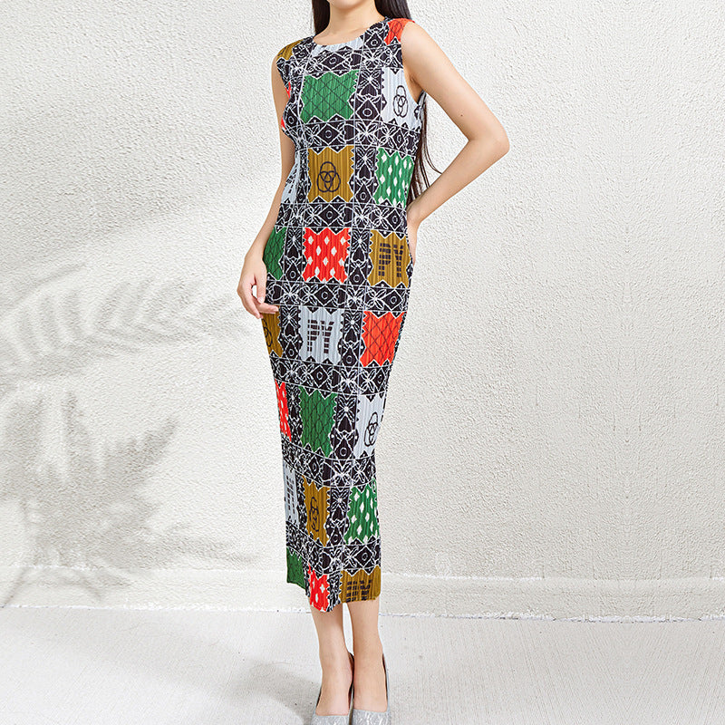 Fashion Round Neck Sleeveless Printed Dress