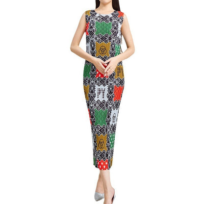 Fashion Round Neck Sleeveless Printed Dress