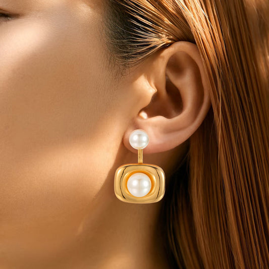 Square Pearl-studded Earrings Female Niche Design